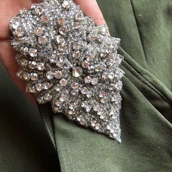 PINUP COUTURE ONE SHOULDER OLIVE GREEN PENCIL DRES - Picture 3 of 7